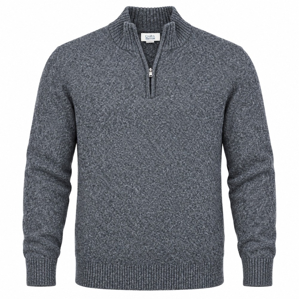 Croft & Barrow Mens Large Gray Marl Quarter Zip Pullover Sweater Mock Neck L